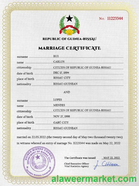 Guniea-Bissau marriage certificate PSD template